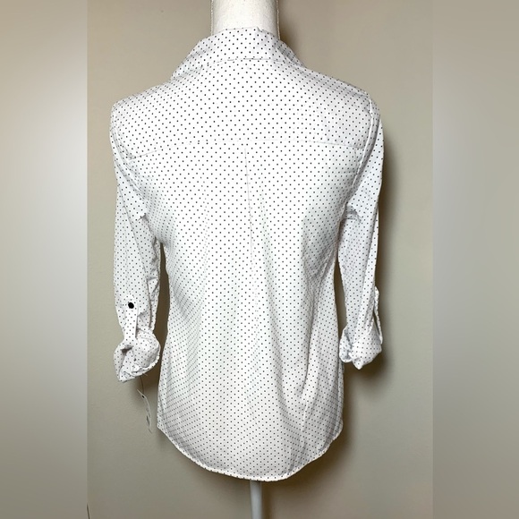 NWT NY Collection Polka Dot Button Down Roll Tab Long Sleeve Shirt Women PM - Picture 3 of 7